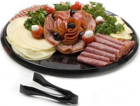 Sabert Sturdiware Black Round Platter with Clear PET High Dome Lid, 12 inch -- 25 per case