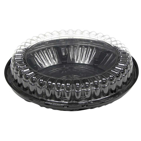 Pactiv PET Black Tall Fluted Dome Lid with 8 inch Pie Base, 9 x 1.5 inch -- 100 per case