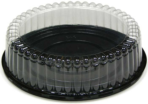 Pactiv RPET 2.5 inch Tall Fluted Dome Lid with Black Base Cake Container, 8 inch -- 100 per case