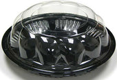 Pactiv RPET 10 inch Black Pie Base with 3 inch Tall Clear Crust Saver Swirl Dome Cover -- 50 per case