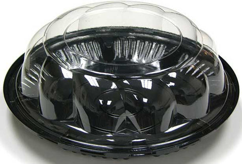 Pactiv RPET 10 inch Black Pie Base with 3 inch Tall Clear Crust Saver Swirl Dome Cover -- 50 per case
