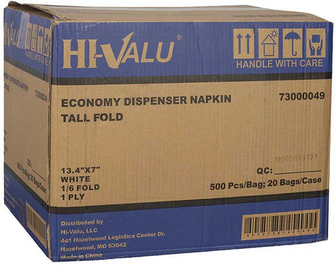 Bunzl Prime Source Hi-Valu Economy 1-Ply 1/6 Tall Fold Dispenser Napkin, 7 x 13.4 inch -- 10000 per case