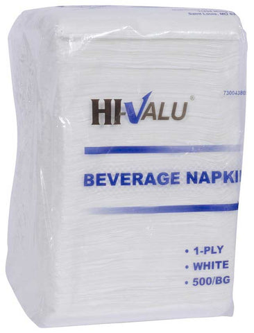 Hi-Valu 1-ply Disposable Beverage Napkin, White, 500 per pack -- 8 per case