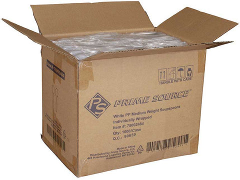 Bunzl Prime Source Medium Weight Polypropylene Wrapped White Soup Spoon -- 1000 per case