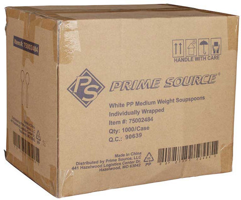 Bunzl Prime Source Medium Weight Polypropylene Wrapped White Soup Spoon -- 1000 per case