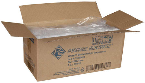 Bunzl Prime Source Medium Weight Polypropylene White Soup Spoon - Bulk Pack -- 1000 per case