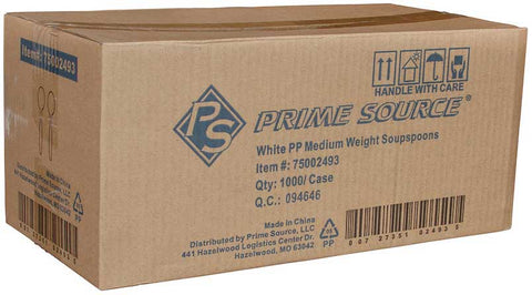 Bunzl Prime Source Medium Weight Polypropylene White Soup Spoon - Bulk Pack -- 1000 per case