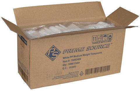Bunzl Prime Source Medium Weight Polypropylene Disposable White Teaspoon - Bulk Pack -- 1000 per case