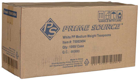 Bunzl Prime Source Medium Weight Polypropylene Disposable White Teaspoon - Bulk Pack -- 1000 per case
