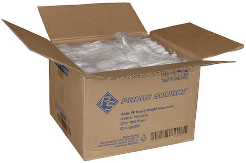 Bunzl Prime Source Heavy Weight Polypropylene Disposable White Teaspoon - Bulk Pack -- 1000 per case