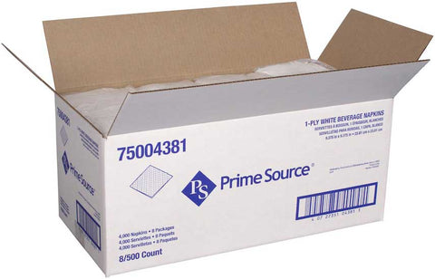 Bunzl Prime Source 1 Ply Beverage Napkin, 9.375 x 9.375 inch -- 4000 per case