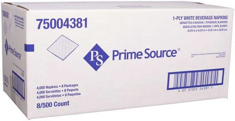 Bunzl Prime Source 1 Ply Beverage Napkin, 9.375 x 9.375 inch -- 4000 per case