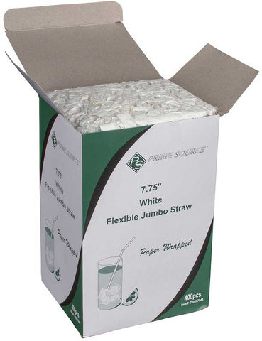 Bunzl Prime Source White Paper Wrapped Jumbo Flex Straw, 7.75 inch -- 10000 per case