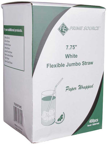 Bunzl Prime Source White Paper Wrapped Jumbo Flex Straw, 7.75 inch -- 10000 per case