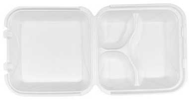 Darnel White Expanded Polystyrene Foam 3 Compartment Hinged Container, 9.0 x 9.0 x 3.1 inch -- 200 per case