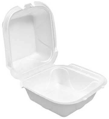 Darnel Expanded Polystyrene Foam White 1 Compartment Hinged Container, 6.25 x 6.25 x 3.1 inch -- 500 per case