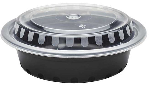Lollicup Karat Black Polypropylene Injection Molded Round Food Container, 16 Ounce -- 150 per case