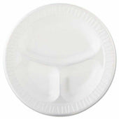 Reyma Expanded Polystyrene Foam Unlaminated Heavy 3-Compartment Round White Dinner Plate, 10.25 inch -- 500 per case