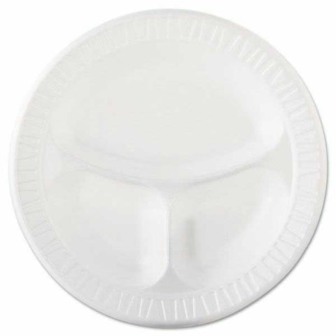 Reyma Expanded Polystyrene Foam Unlaminated Heavy 3-Compartment Round White Dinner Plate, 10.25 inch -- 500 per case