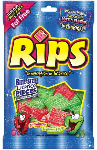 Rips Bite Size Strawberry Apple Licorice Candy Pieces, 4 Ounce -- 12 per case.
