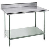 Standard Stainless Steel Work Table, 5 inch Back Splash with Galvanized Legs and Undershelf, 30 x 72.
