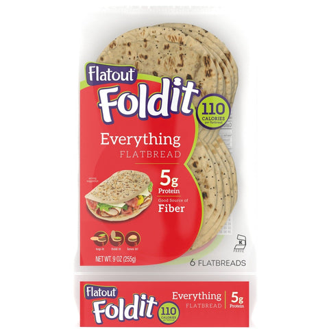 Flatout Foldit Everything Artisan Flatbread, 9 Ounce -- 12 per case.