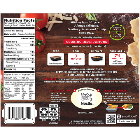 Stouffers Lasagna with Meat Sauce Entree, 19 Ounce -- 12 per case.