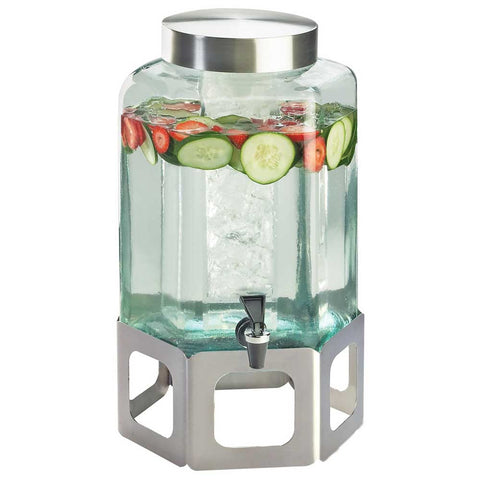 Cal Mil 2 Gallon Stainless Steel Cutout Glass Beverage Dispenser with Ice Chamber, 10.75 x 11.5 x 22.75 inch.