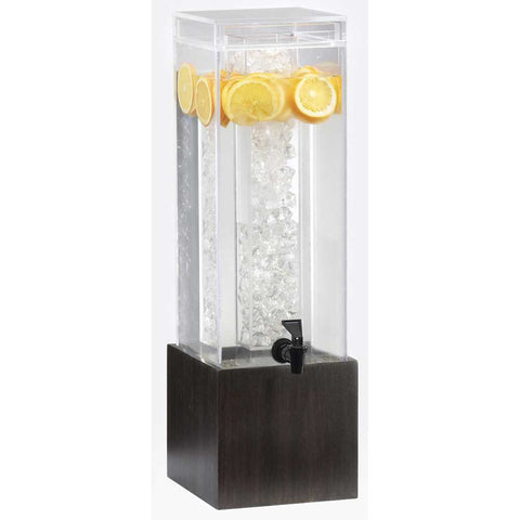 Cal Mil 3 Gallon Square Midnight Bamboo Acrylic Beverage Dispenser with Ice Chamber, 8.125 x 9.75 x 25.75 inch.