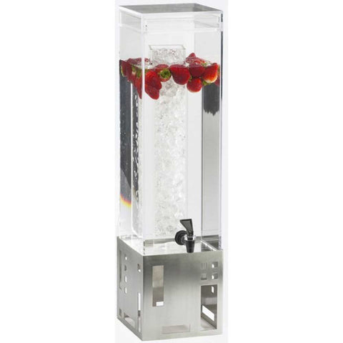 Cal Mil Stainless Steel Base Squared Acrylic Beverage Dispenser with Infusion Chamber, 7.375 x 9.375 x 25.75 inch.