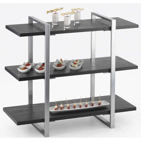 Cal Mil Midnight Bamboo 3 Shelf Silver Frame Riser, 28 x 12 x 24 inch.