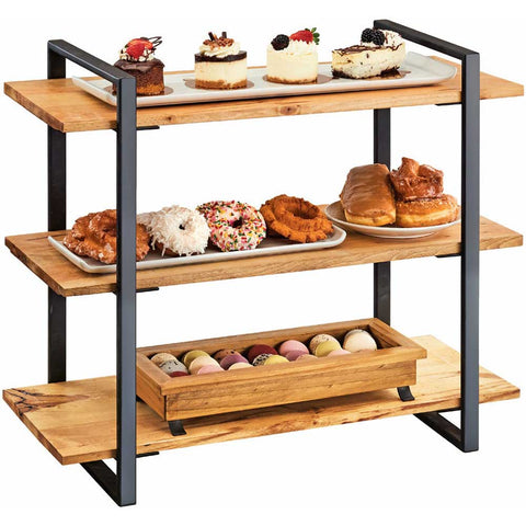 Cal Mil Madera Collection 3 Shelf Black Frame Riser, 28 x 12 x 24 inch.