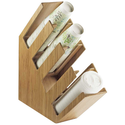 Cal Mil 4 Section Bamboo Slanted Cup/Lid and Straw Organizer, 4.375 x 20 x 19.5 inch.