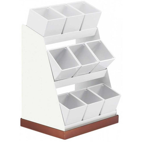 Cal Mil Luxe Nine Melamine Jar White Stainless Steel Condiment Display, 12.125 x 9 x 15.5 inch.