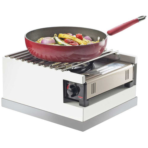 Cal Mil Luxe White Stainless Steel Trim Butane Stove Frame, 12 x 14.25 x 7.5 inch.