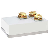 Cal Mil Luxe White Stainless Steel Trim Rectangular Riser, 12 x 20 x 6.5 inch.