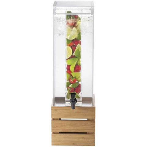 Cal Mil Bamboo Crate Acrylic Beverage Dispenser with Infusion Chamber, 8 x 8 x 25.5 inch.