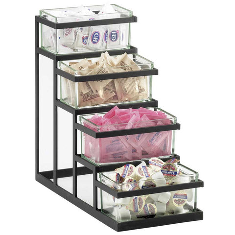 Cal Mil Black Coffee and Tea Condiment Stair Step, 9 x 18 x 17 inch.