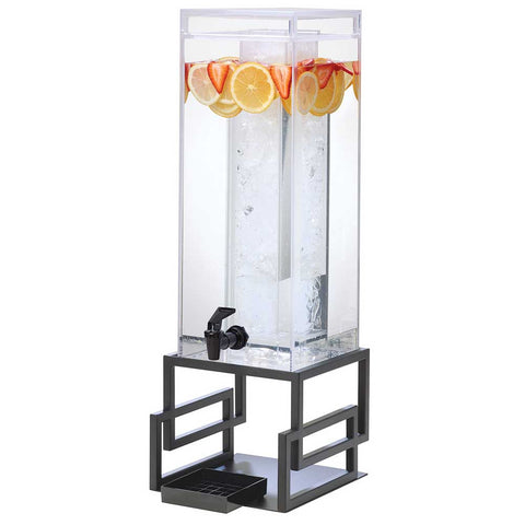 Cal Mil Black Union Square Beverage Dispenser with Ice Chamber, 8.5 x 9 x 23.5 inch.