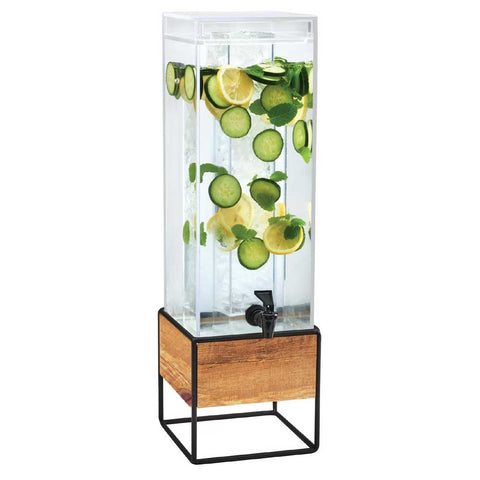 Cal Mil Madera Acrylic Beverage Dispenser with Ice Chamber, 8 x 8 x 25.5 inch.