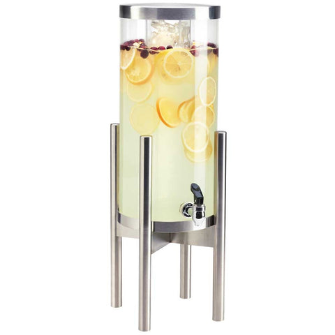 Cal Mil Round Stainless Beverage Dispenser with Ice Chamber, 12 x 12 x 26 inch.