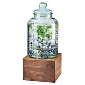 Cal Mil Glass Beverage Dispenser with Walnut Base, 10.25 x 10.25 x 21 inch.
