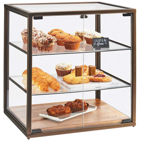 Cal Mil Square 3 Tray Vintage Bakery Case with Wood Base, 21 x 17 x 23.25 inch.