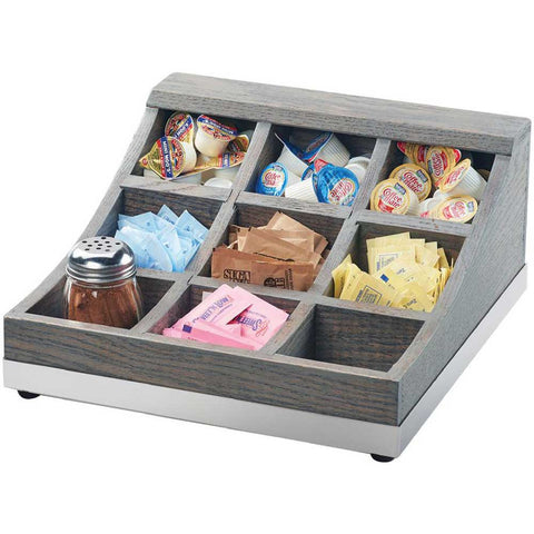 Cal Mil Oak Ashwood Gray 9 Section Condiment Display, 13 x 13.5 x 6.125 inch.