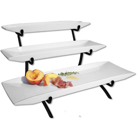 Cal Mil Black Prestige Porcelain 3 Tier Platter Display, 22 x 12 x 12 inch.