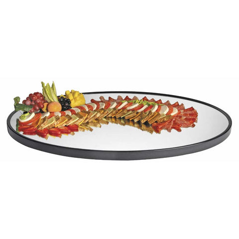 Cal Mil Oval Mirror Tray with Black Trim, 24 x 32 x 1 inch.