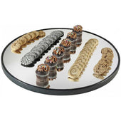 Cal Mil Round Mirror Tray with Black Trim, 24 inch Dia x 1 inch.