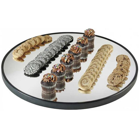 Cal Mil Round Mirror Tray with Black Trim, 24 inch Dia x 1 inch.