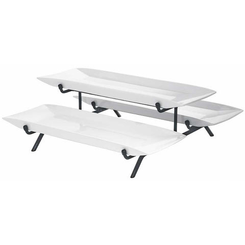 Cal Mil Melamine 3 Long Platter Display, 18 x 18 x 8.5 inch.