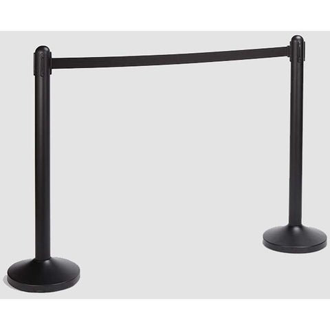 American Metalcraft Black Nylon Tape Matte Post and Base Barrier System, 15 inch Dia Base.